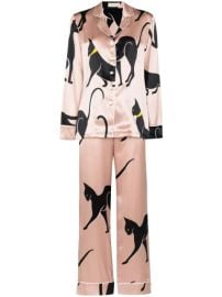 Olivia Von Halle Lila Sia cat-print Silk Pyjama - at Farfetch