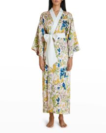 Olivia Von Halle Luxury Peony Floral-Print Silk Robe at Neiman Marcus