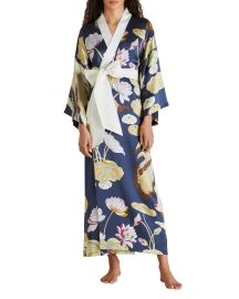 Olivia Von Halle Queenie Floral-Print Long Silk Robe at Neiman Marcus