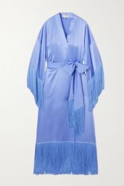 Olivia von Halle Belted Fringed Silk satin Robe at Net a Porter