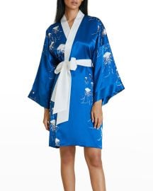 Olivia von Halle Jellyfish-Print Silk Robe at Neiman Marcus