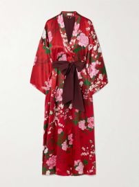 Olivia von Halle Queenie Belted Floral print Silk satin Robe at Net a Porter