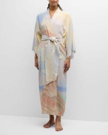Olivia von Halle Queenie Landscape-Print Silk Kimono Robe at Neiman Marcus