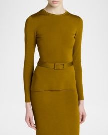 Olivinegr Long-Sleeve Belted Top at Neiman Marcus