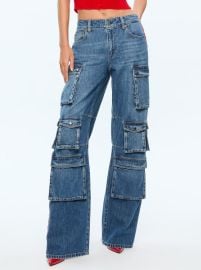 Olympia Mid Rise Baggy Cargo Jean With Side Stripe In Avery Bluebright Ruby Alice Olivia at Alice + Olivia