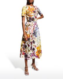 Ombre Pressed Flower-Print Fit-&-Flare Dress by Oscar de la Renta at Neiman Marcus