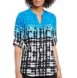 Ombre Print Long Roll Sleeve Blouse by Calvin Klein at Bloomingdales