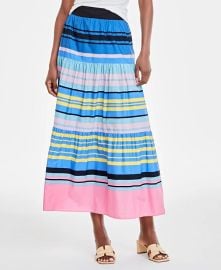 On 34th Cotton Multi Stripe Tiered Maxi Skirt at Macys