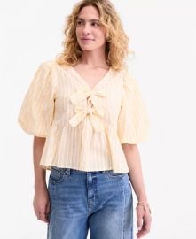 On 34th Puff Sleeve Tie Front Peplum Blouse at Macys