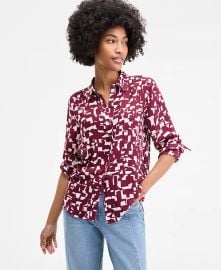 On 34th Women39s Printed Silky Button-Front Shirt Exclusively at Macy39s - Macy39s at Macys