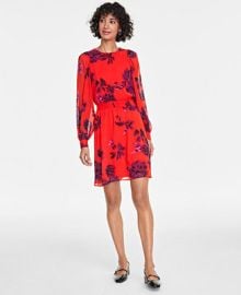 On 34th Womens Floral-Print Long-Sleeve Mini Dress Exclusively at Macys - Macys at Macys