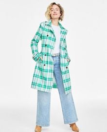 On 34th Womens Plaid Double-Breasted Trench Coat Created for Macys - Macys at Macys