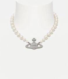 One Row Pearl Bas Relief Choker in Silver for Women Vivienne Westwood at Vivienne Westwood