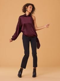 One Shoulder Knotted Blouse in Cabernet  at DvF