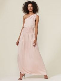 One Shoulder Ruched Waist Gown With Applique at Halston