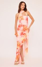 One Shoulder Split Leg Detail Maxi Dress In Pink Floral Print EGO US EGO at Ego