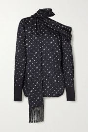 One-shoulder fringed polka-dot satin-twill blouse at Net a Porter