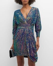 One33 Social Draped Deep V-Neck Sequin Mini Dress at Neiman Marcus