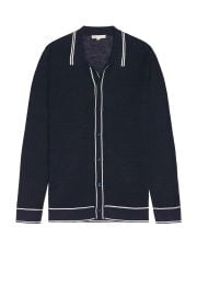 Onia Cotton Linen Long Sleeve Sweater Polo In Deep Navy White at Revolve