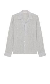 Onia Linen Home Long Sleeve Camp Shirt In Deep Navy White at Revolve