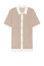 Onia Short Sleeve Button Up Shirt In Tan White at Revolve