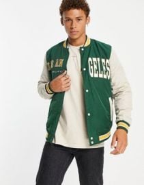 Only Sons varsity bomber jacket in green at ASOS