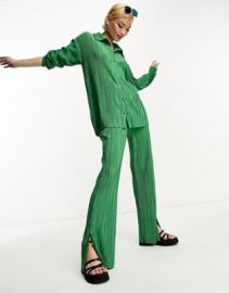 Only exclusive plisse wide leg pants in green - part of a set at ASOS