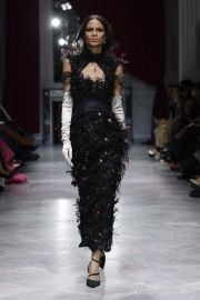 Onyx Padma Lace with Pañjara Embroidery Dress and Faille Cummerbund at Bibhu Mohapatra