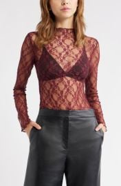 Open Edit Floral Stretch Lace Top at Nordstrom