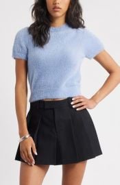 Open Edit Fuzzy Short Sleeve Sweater in Black at Nordstrom Rack at Nordstrom Rack