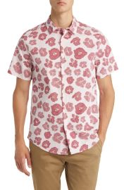 Open Edit Geometric Poppy Print Stretch Poplin Camp Shirt at Nordstrom