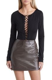 Open Edit Lace-Up Long Sleeve Bodysuit at Nordstrom