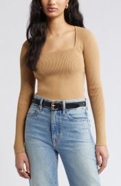 Open Edit Luxe Sculpt Square Neck Long Sleeve Top at Nordstrom