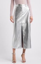 Open Edit Metallic Faux Leather Midi Skirt at Nordstrom