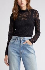 Open Edit Mock Neck Long Sleeve Lace Top at Nordstrom