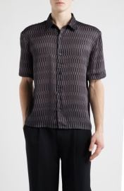 Open Edit Oversize Geo Print Short Sleeve Silk Button-Up Shirt at Nordstrom
