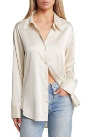 Open Edit Satin Button-Up Shirt at Nordstrom