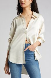 Open Edit Satin Button-Up Shirt at Nordstrom