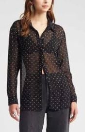 Open Edit Sheer Button up Shirt in Black Ode Dot at Nordstrom