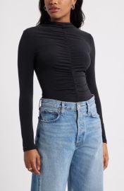 Open Edit Shirred Mock Neck Top at Nordstrom