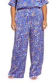 Open Edit Wide Leg Satin Pants in Blue Dazzle Zoe Dot Size 2X at Nordstrom