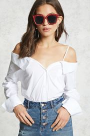 Open-Shoulder Poplin Shirt   Forever 21 - 2000091528 at Forever 21