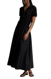 Open Stitch Bodice Mixed Media Cotton Dress at Nordstrom