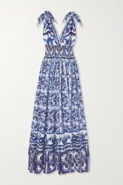 Open-back shirred printed cotton-poplin maxi dress at Net a Porter