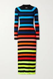 Open-back striped ribbed-knit midi dress at Net a Porter