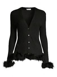 Opening Ceremony - Wool Rib-Knit Faux Fur-Trim Cardigan at Saks Fifth Avenue