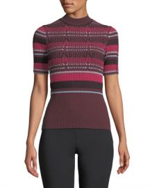 Opening Ceremony Fitted Ribbed Short-Sleeve Striped Top at Neiman Marcus