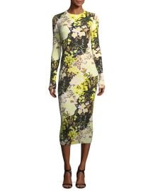 Opening Ceremony Floral-Print Long-Sleeve Rib-Knit Midi Dress at Neiman Marcus