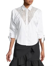 Opening Ceremony Lace-Yoke Sateen Button-Down Shirt at Neiman Marcus