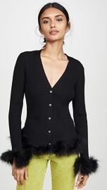 Opening Ceremony Ribbed Cardigan with Feather Trim at Shopbop